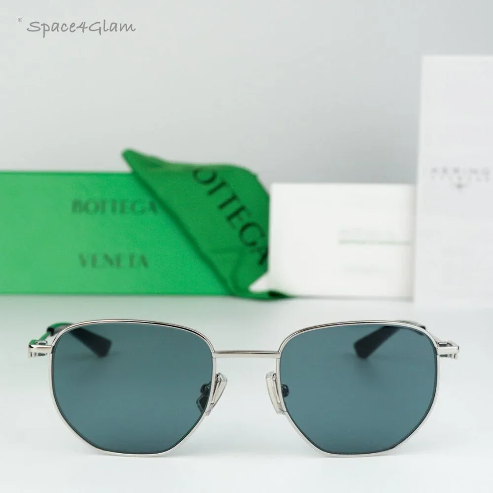NEW Bottega Veneta BV1301S 004 Silver Green Split Panthos Unisex Sunglasses - Picture 2 of 9